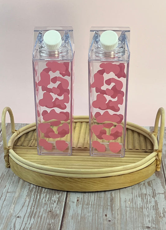 Pink Cow Print Milk Carton Water Bottle