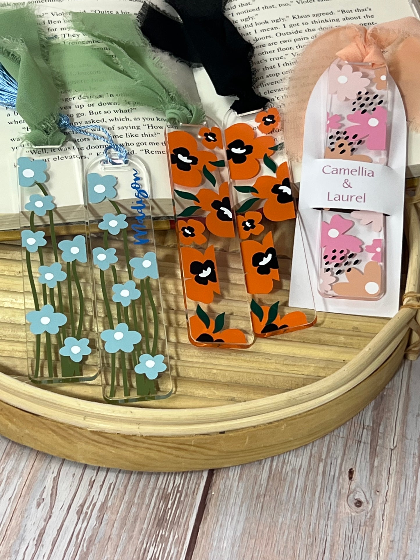 Personalized Acrylic Floral Bookmarks